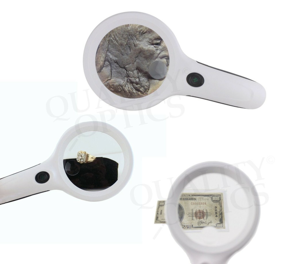 Quality Optics® Easy Grip Illuminated Hand Magnifier 4X/6X Dual function 2-pack