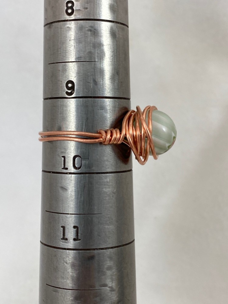 Handmade ~ Copper Wire Wrap ~ Glass Bead Ring Size 9 1/2 #210