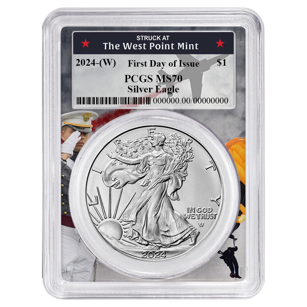 2024 (W) $1 American Silver Eagle PCGS MS70 FDOI West Point Frame