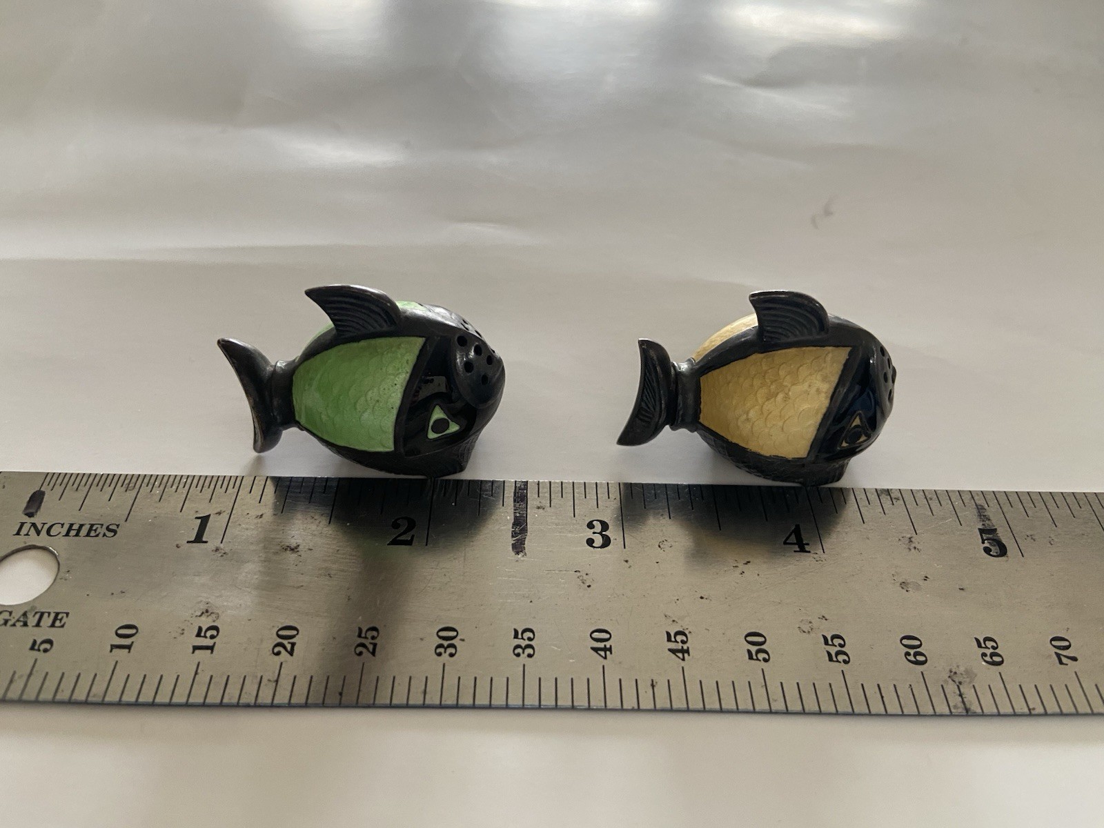 Sterling Silver Guilloche Enameled Norwegian Fish Salt And Pepper Antique 925.