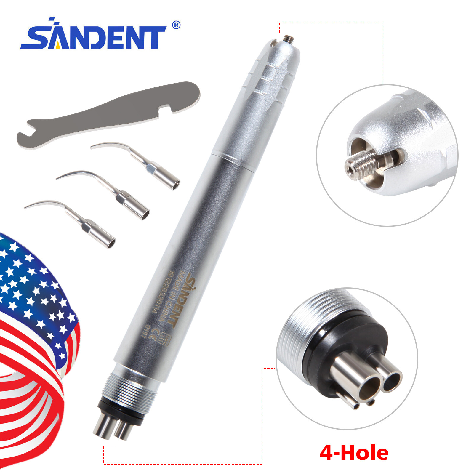 USA Dental Ultrasonic Air Perio Scaler Handpiece Hygienist 2 & 4-Holes 3 Tips CE