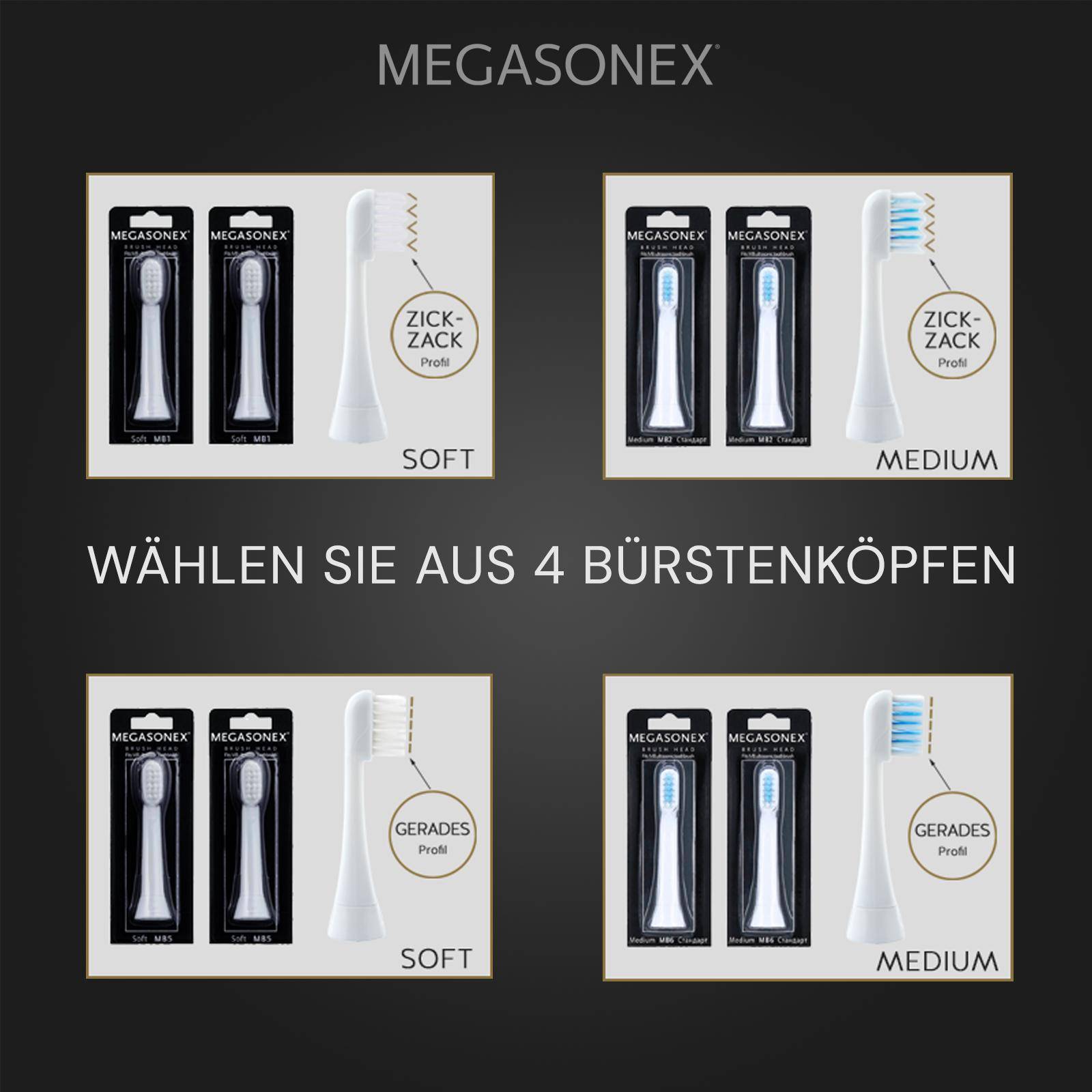 MEGASONEX M8 S Ultrasonic Toothbrush Set - With 2 Vibration Levels