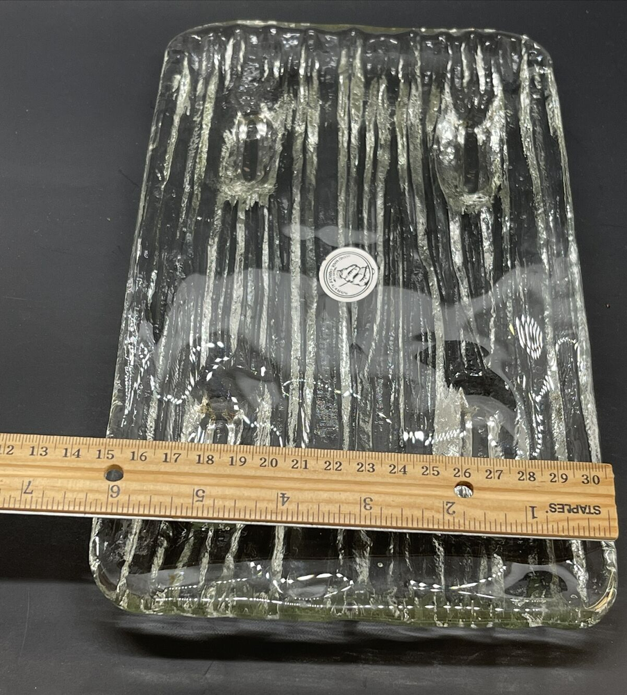 Italglass Corp Footed Glass Tray Bark-like Texture Rectangle Solid Thick Glass