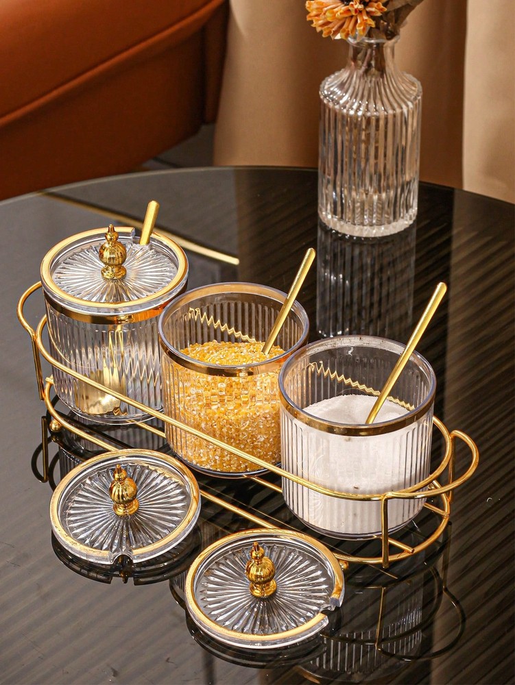 Gold-Plated Spice Jar Set – Transparent Vertical Design for Kitchen Storage