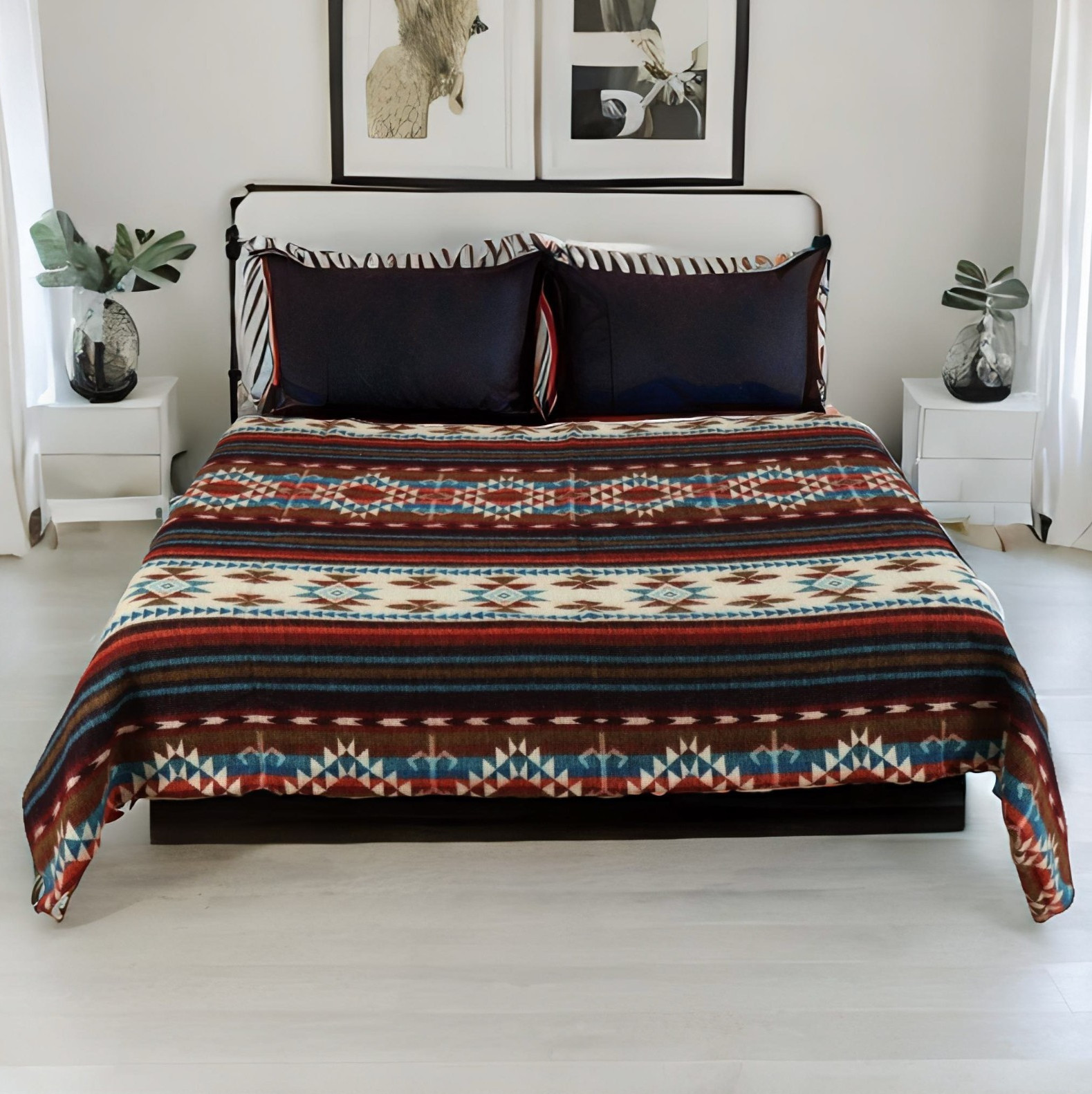 Extra Large - REVERSIBLE ALPACA Wool Blanket Andean Pattern 75x90 in