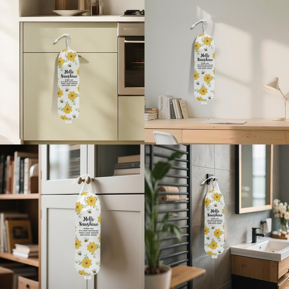 Rustic Floral Cute Bee Plastic Bag Holder for Kitchen Essentials, Wall Mount ...