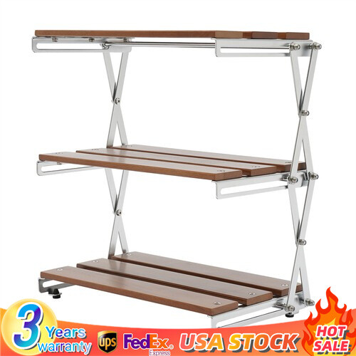 Camping Folding Storage Rack 3-Tier Natural Wood Desktop organizing Rack