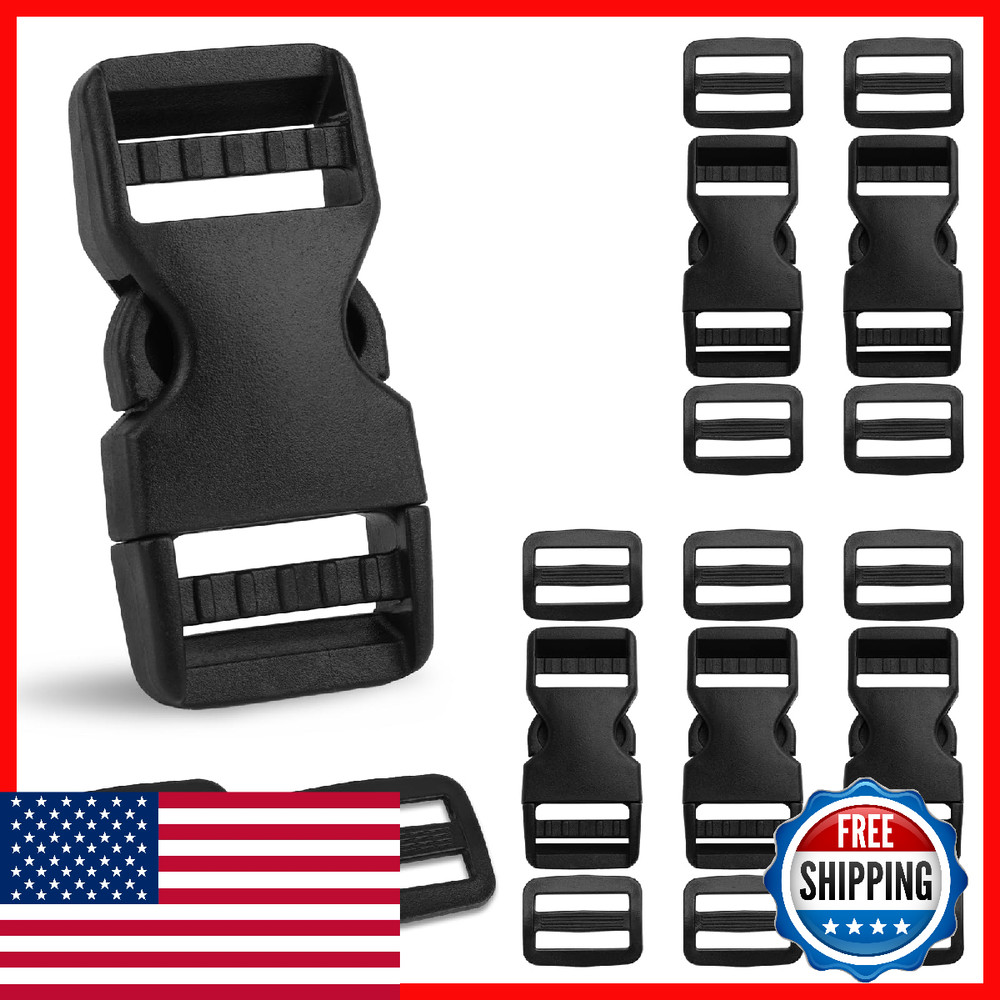 Mkobon 6 Set 1" Quick Release Buckles + 12 Strap Clips, Heavy Duty Side