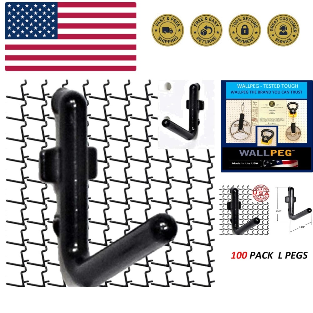 100Pcs Pegboard Accessory Peg Hook Set – Durable, Self-Locking Black 1/4" L-S...