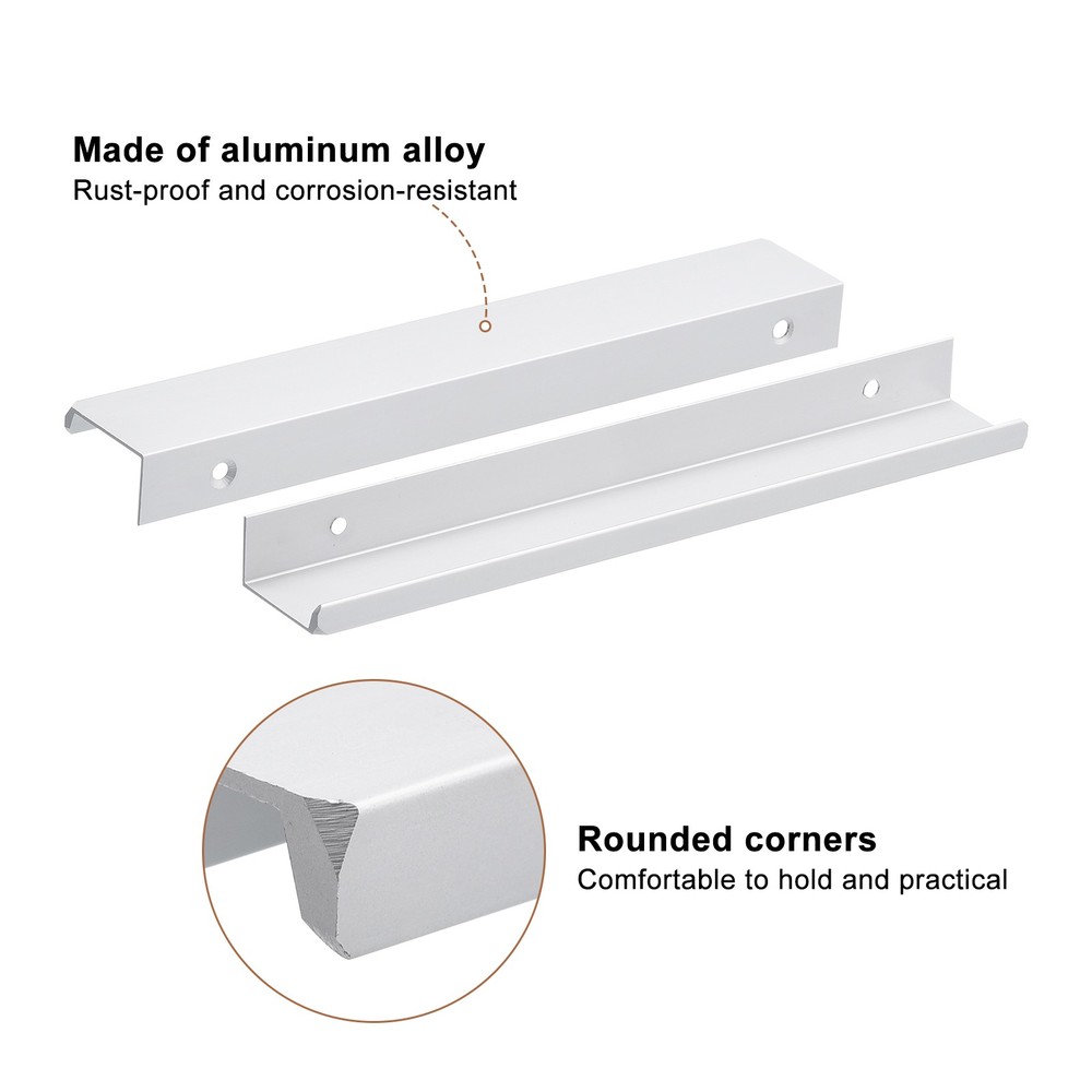 Cabinet Edge Finger Pull, 3pcs 200mm / 7.87" Hidden Cabinet Pulls, Silver