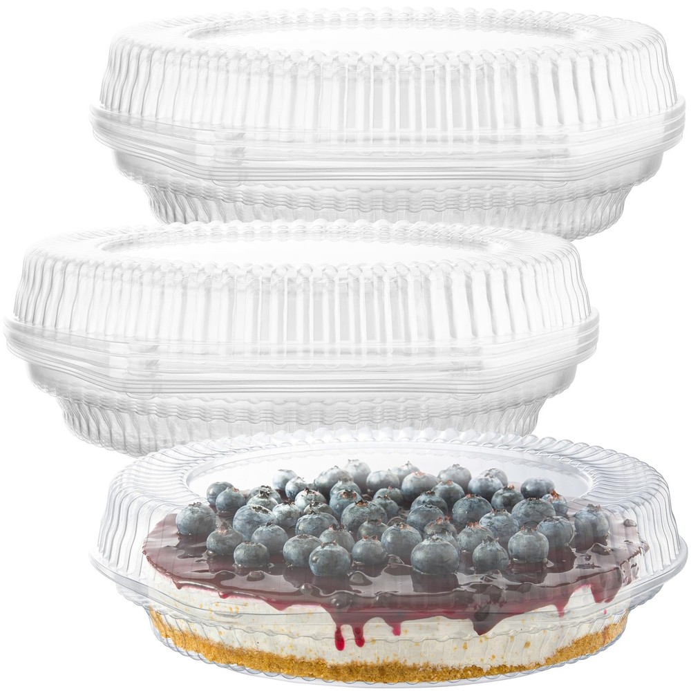 9" Plastic Disposable Pie Containers with Hinged Locking Lids | 5 Round Pie K...