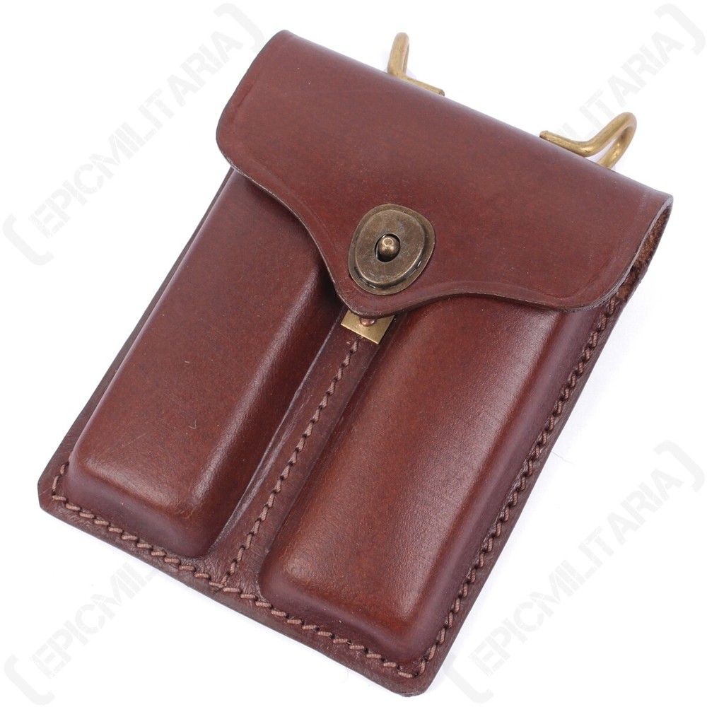 Reproduction Brown Leather US .45 Cal Ammo Pouch with Clip