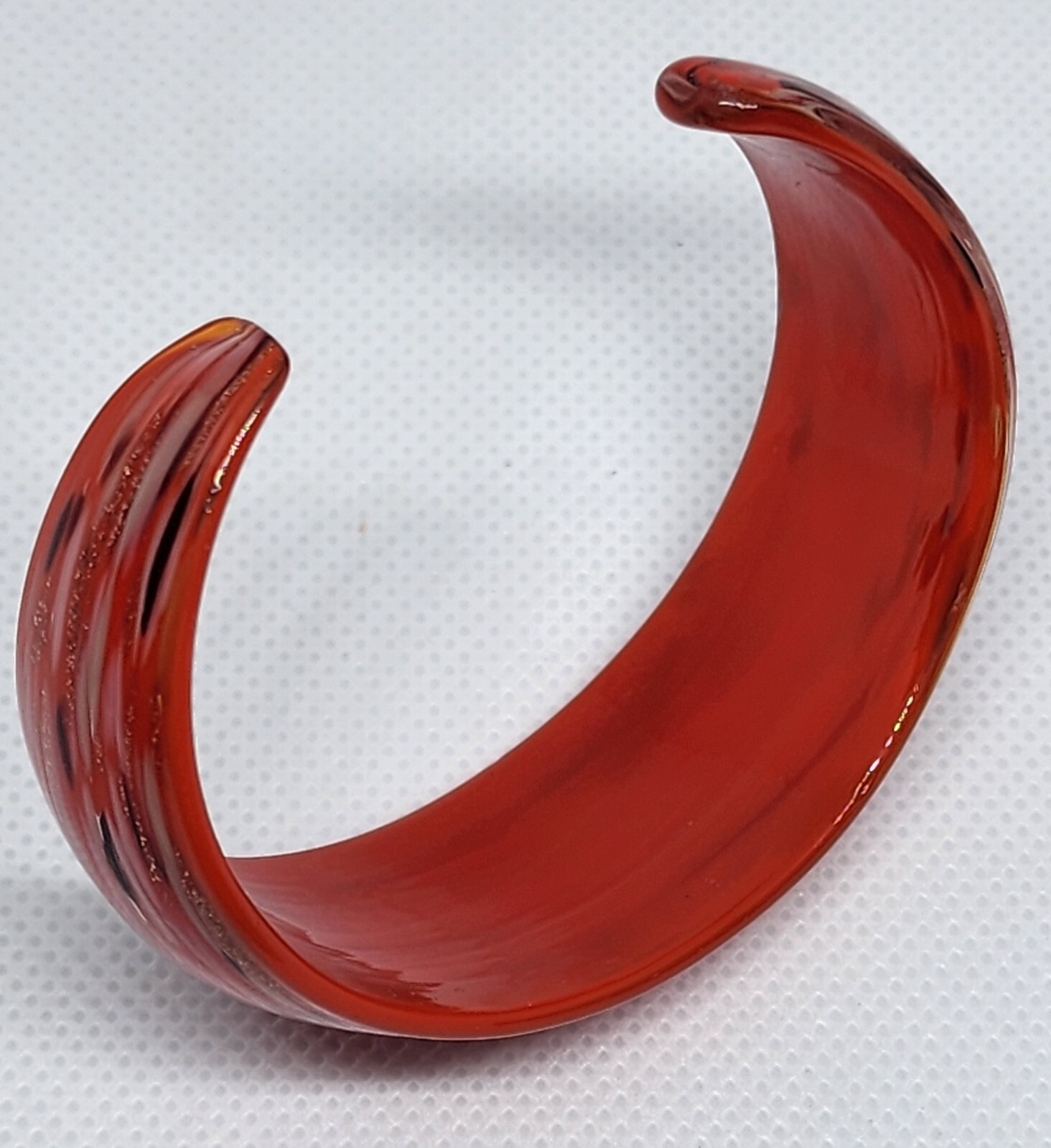 Red Black Beige Glass Cuff Bracelet with Gold Glitter Pre-Owned