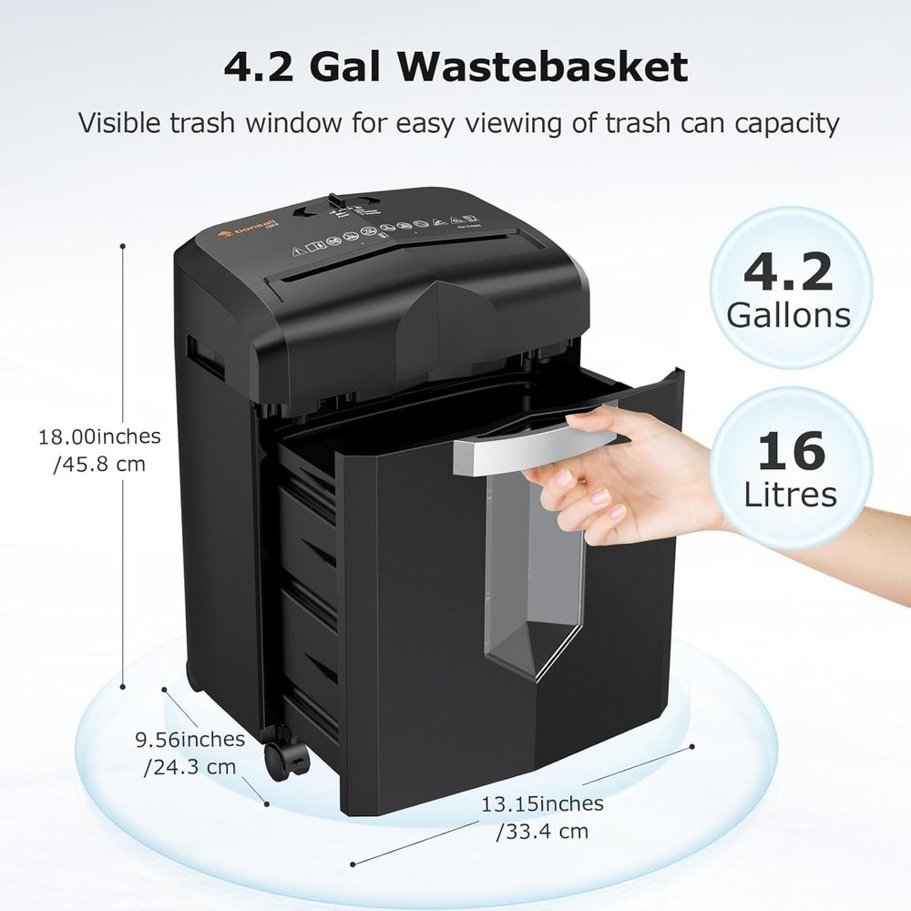 Jam-Proof 12-Sheet Micro Cut Shredder: Portable Design & 60 Min Continuous Use