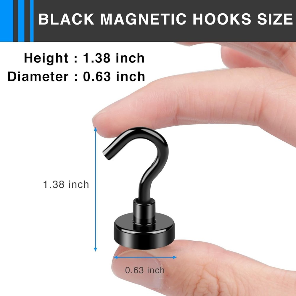 Magnetic Hooks, 12 Pack - Heavy Duty, Black, Rust Resistant, 30lbs Capacity, ...