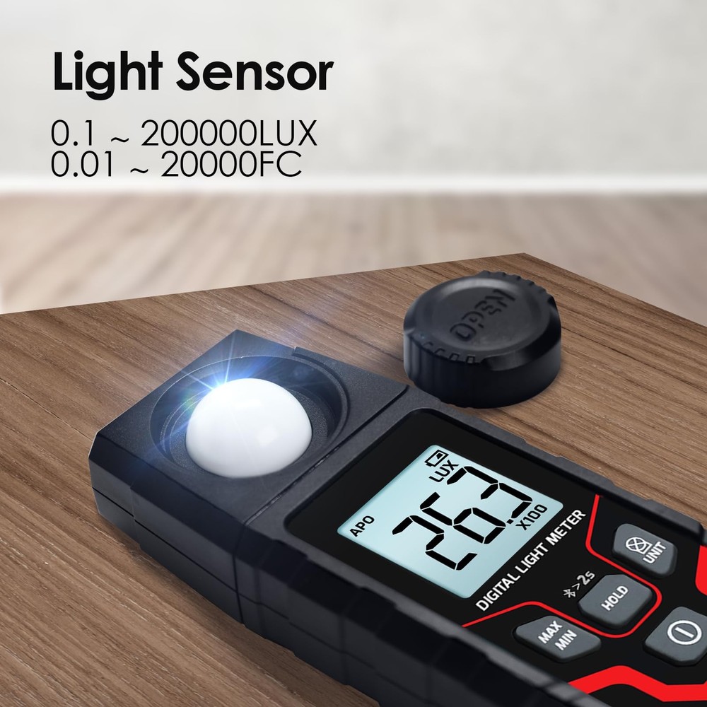 Light Meter Digital Illuminance Meter 0.1~200000 Lux Range Bluetooth Lux Mete...