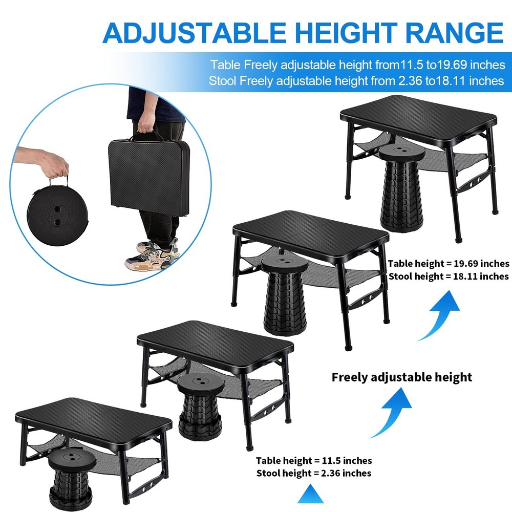 KPR Retractable Small Folding Table and Stool Set, Portable Camping Foldable ...