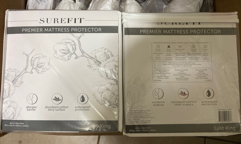 Surefit Mattress Protector For Adjustable Bed 100% Terry Cotton White Split King