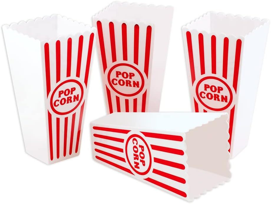 4Pcs Plastic Red White Striped Classic Popcorn Containers Bucket Boxes Square