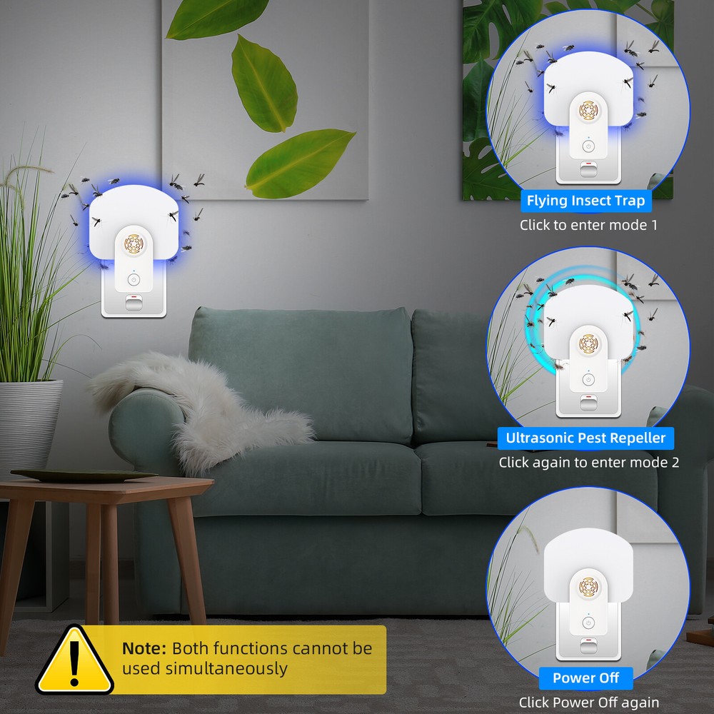 2 White Flying Insect Trap Ultrasonic Pest Repeller US