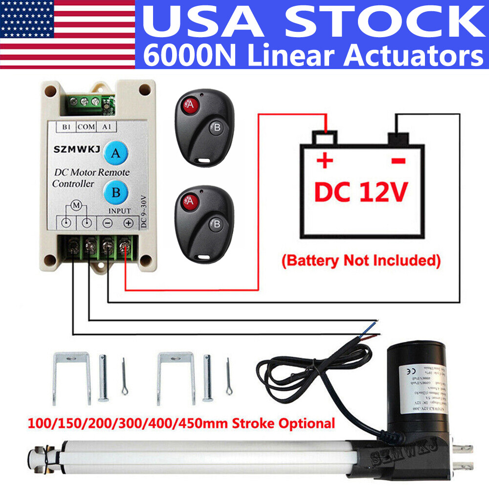 4"-18" Stroke Heavy Duty 6000N Linear Actuator +Motor Forward Reverse Controller