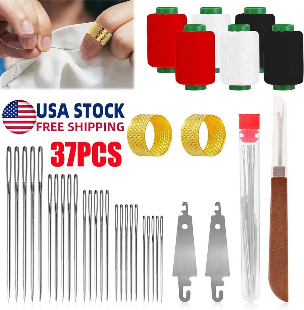 US 37PCS Sewing Tool Set, Needles Thread Hand Repair Tools, Portable Sewing Kit