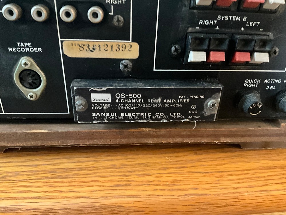 SANSUI 4 CHANNEL REAR AMPLIFIER 230 WATTS MODEL QS-500 FUNCTIONAL NEEDS 3 KNOBS