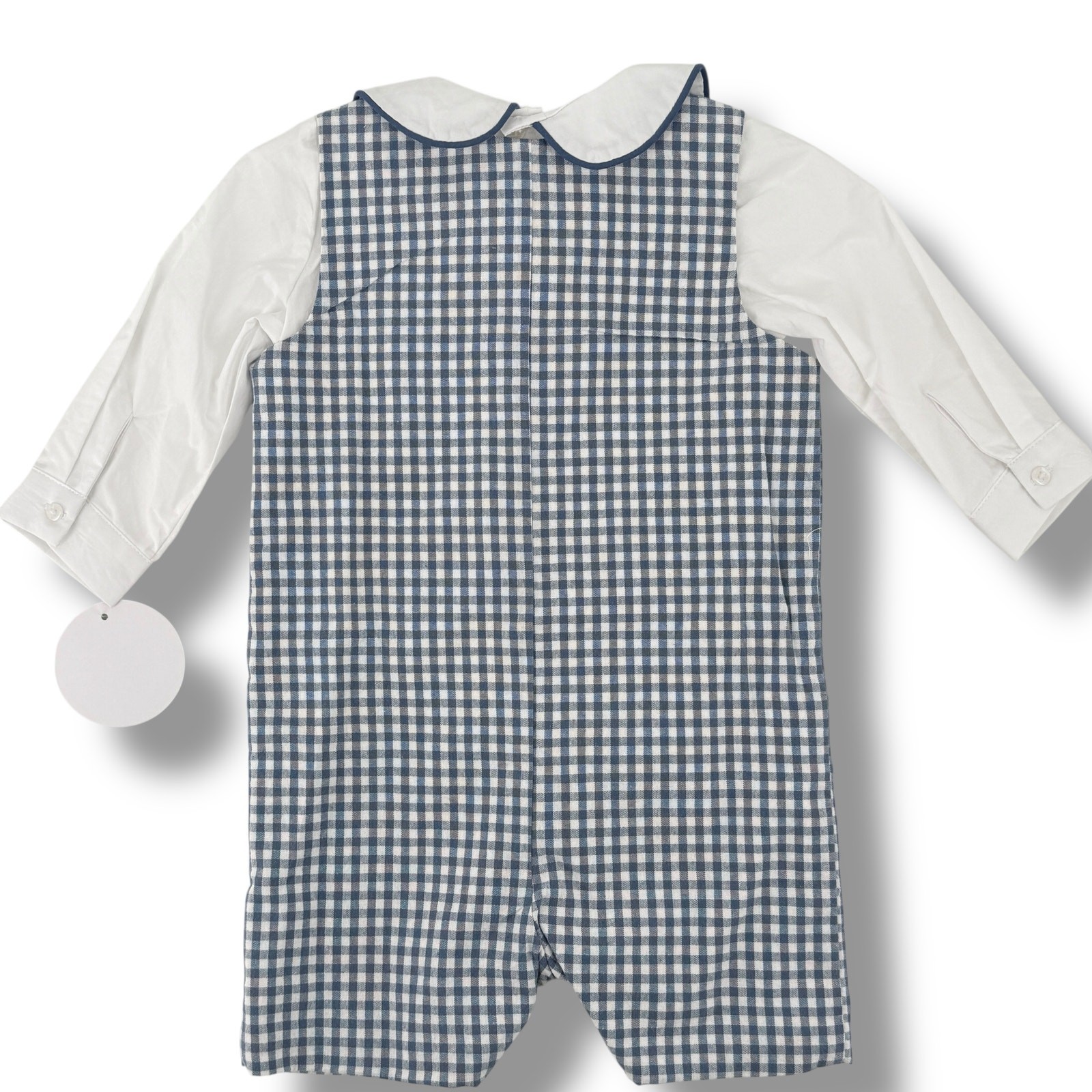 Edgehill Collection Peter Pan Collar Gingham Plaid Jon Jon Boys Sz 12 Mos Blue