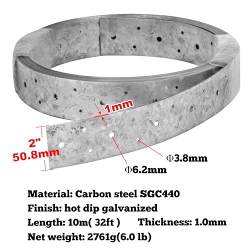 32ft Galvanized Perforated Strap Tie Brace,2" Width Steel Width:2"(50.8 mm)