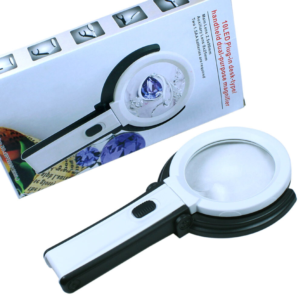 Foldable LED Lighted Magnifying Lamp Reading 2.5X-8X Magnifier with USB Charger