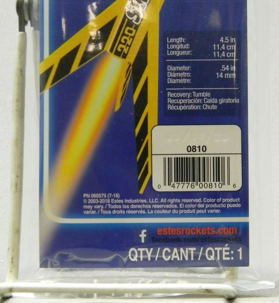 ESTES 220 SWIFT FLYING MODEL ROCKET KIT skill level beginner easy 750ft 810 NEW
