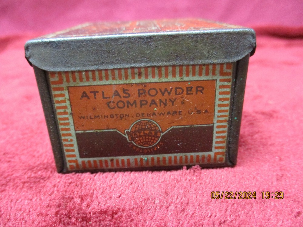Antique Atlas Blasting Cap Tin, Advertising Tin, EMPTY
