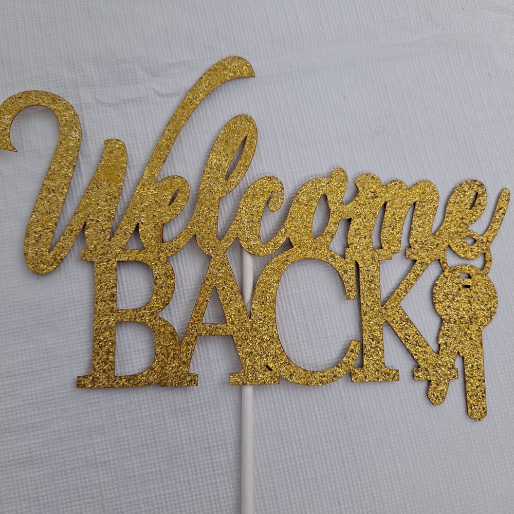 Welcome Back Cake Topper Gold Sparkle Keys