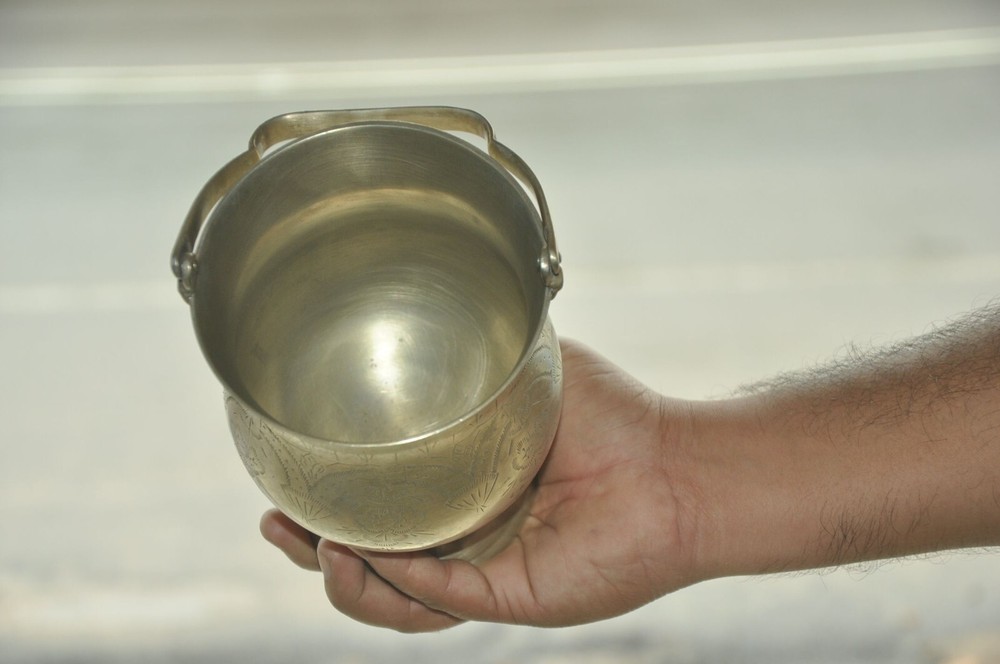 Vintage Brass Engraved Handcrafted Unique Shape Ice Cube Bucket/Box