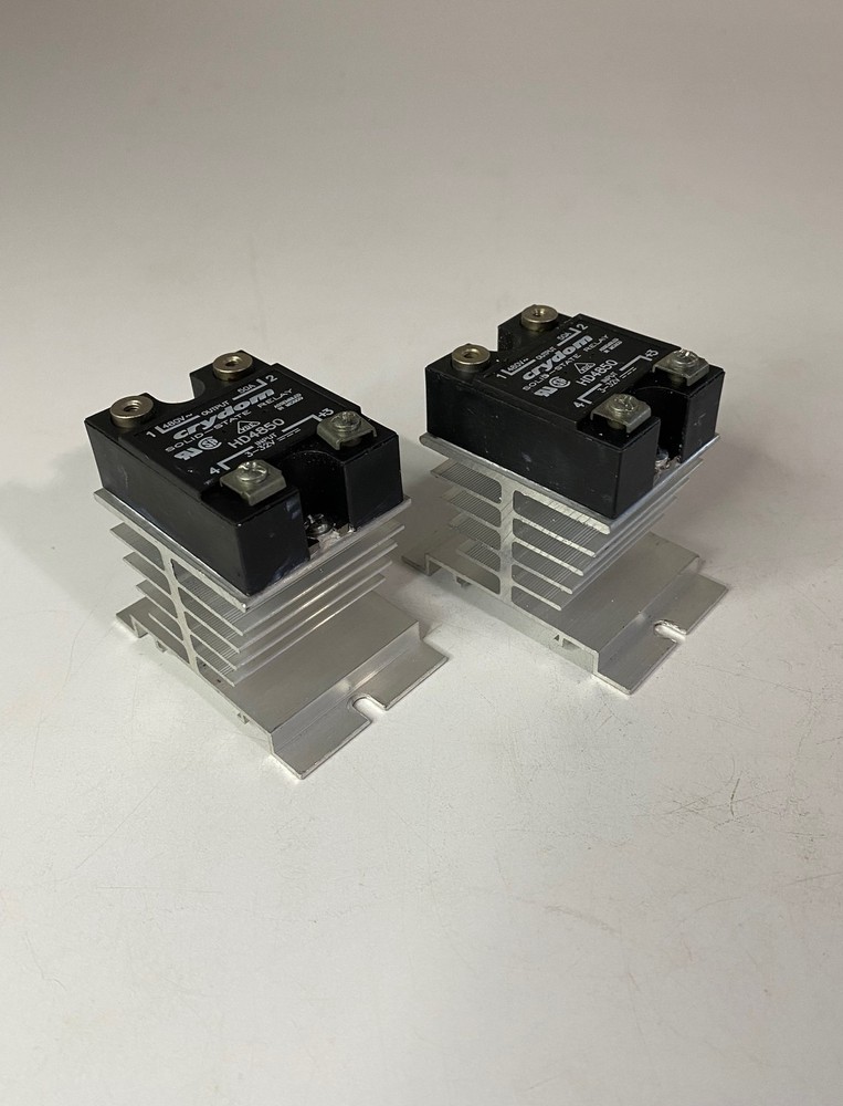 TWO (2) CRYDOM Solid State Relay HD4850 w/ Finned Heat Sink (USED)
