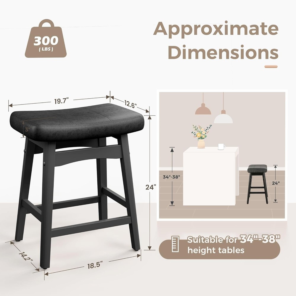 Saddle Bar Stools Kitchen Counter Height Dining Pub Chairs with Solid Wood Leg