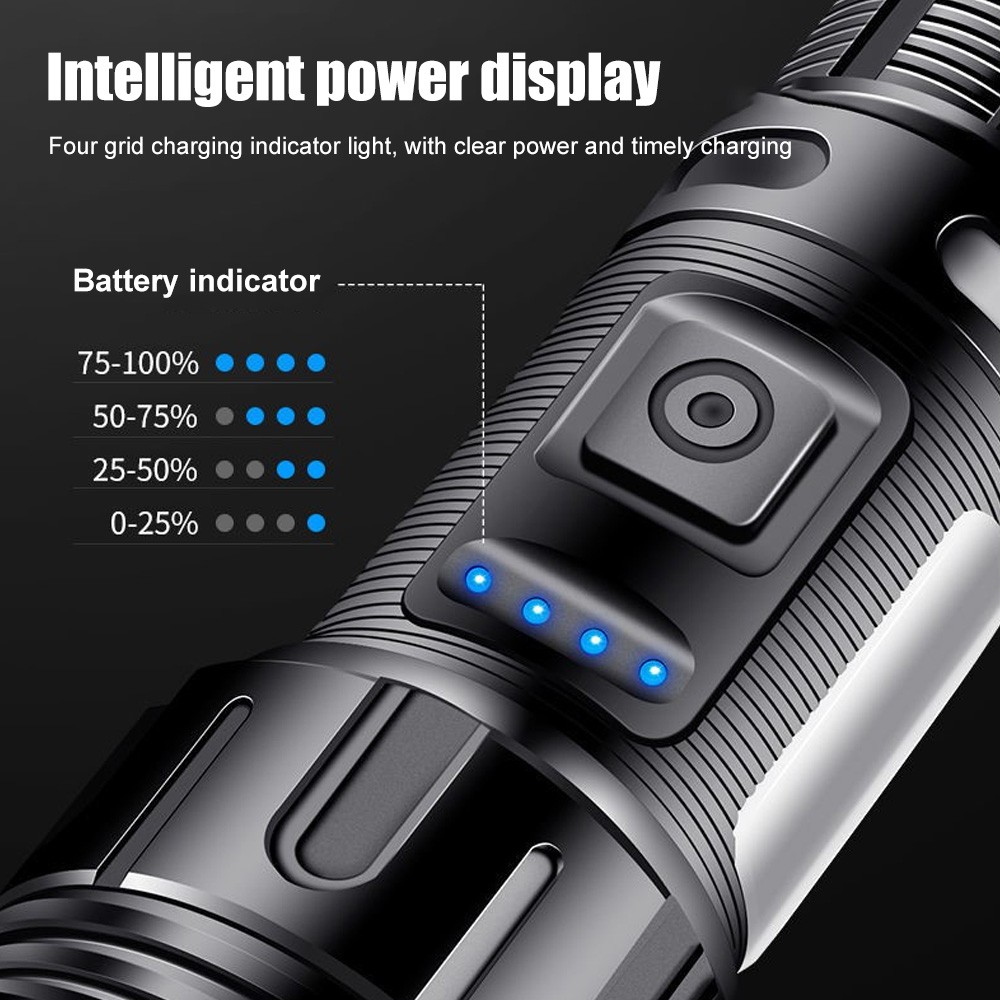 395nm White + UV LED Flashlight Zoom Work Light USB Rechargeable Torch