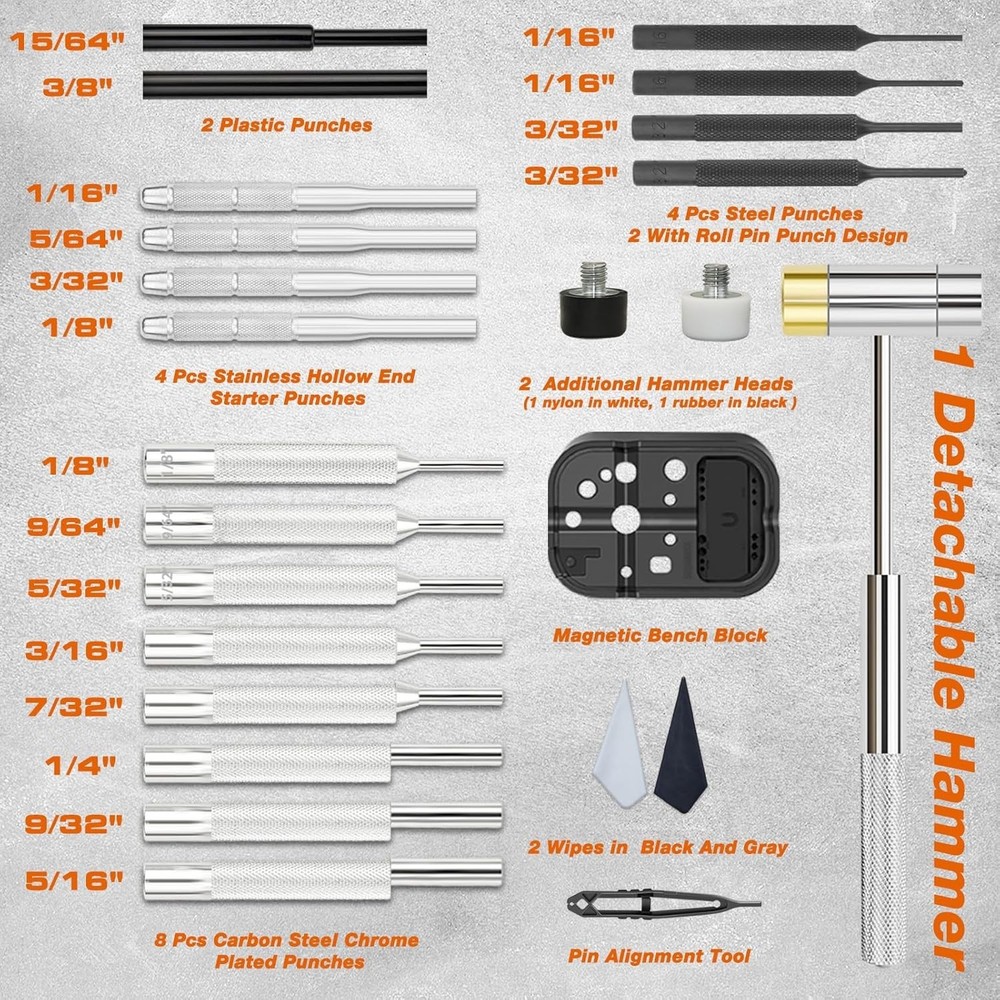 High Quality Punch Tool Set with Bench Block and Storage for Mechanical Work
