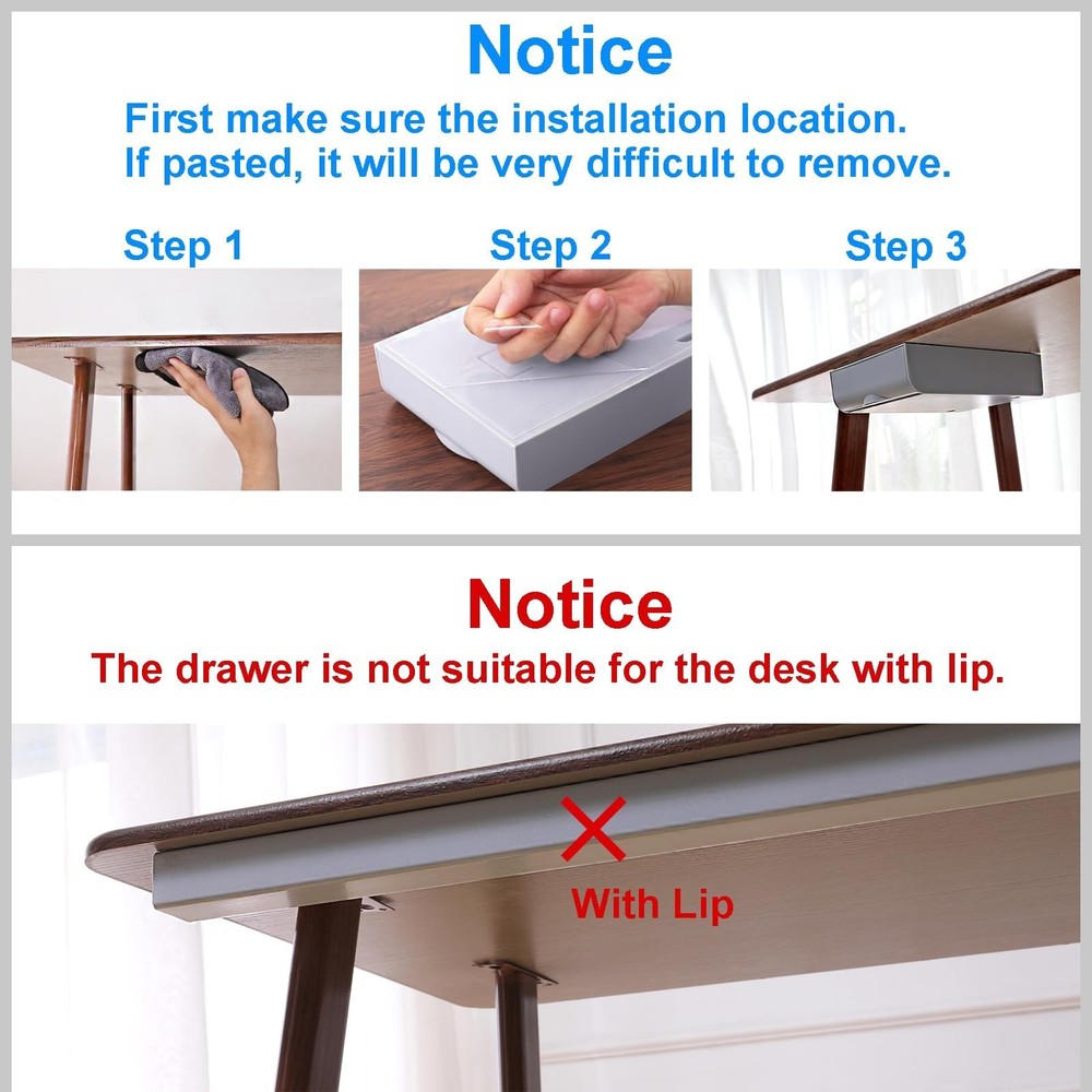 4 Pack Under Desk Drawer Self-Adhesive Desktop Storage Organizer, Hidden Atta...