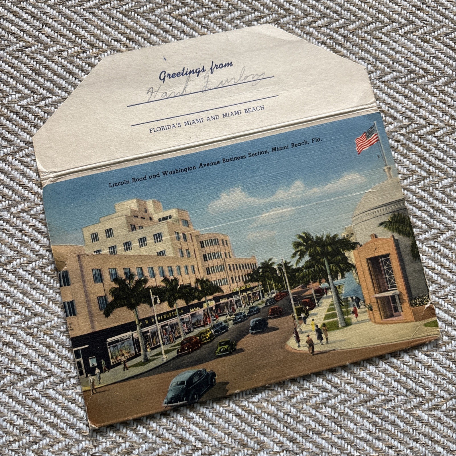 Vintage Greetings From Miami Beach Florida Souvenir Photo Folder Booklet Posted