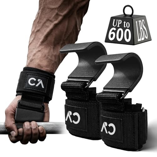 Weight Lifting Hooks (Pair) for Deadlifts, Pull Ups, Rows & One Size Black