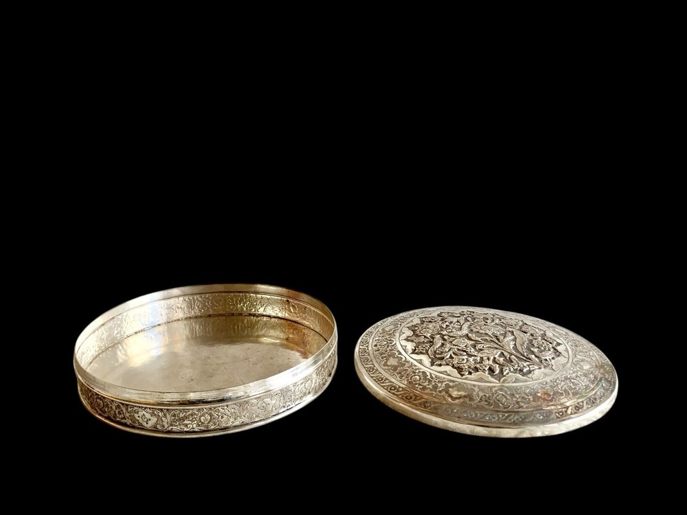 Antique Islamic Perisan Solid Silver 84 Box Engraved Galamzani Signed