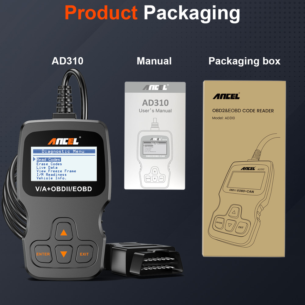 Ancel AD310 OBDII Scanner Engine Light Check Live Data Diagnostic Scan Tool