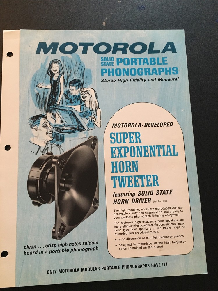 1960s Motorola Portable Record Player Model Chart Phonograph