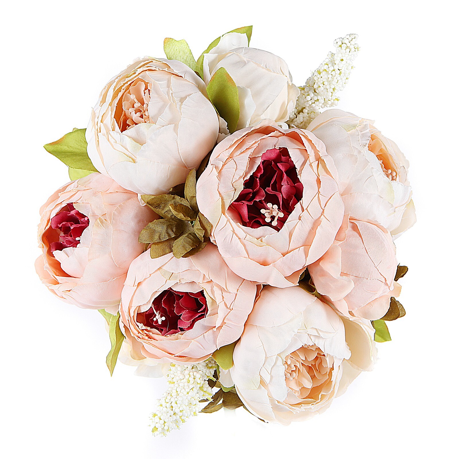 EZFLOWERY 2 PACK Artificial Peony Silk Flowers Arrangement Bouquet - Peach