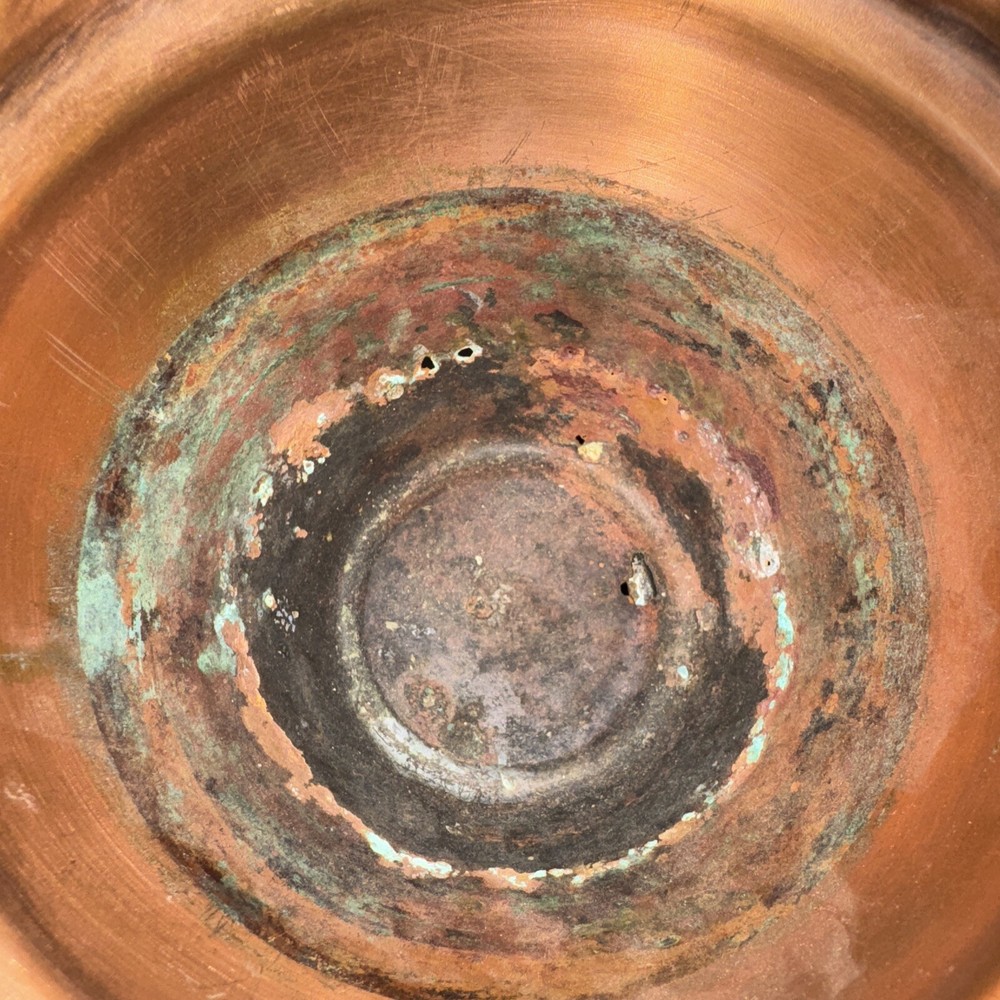 Solid Copper Pot Planter Vase Double Handle Scalloped Made In USA Hand Hammered