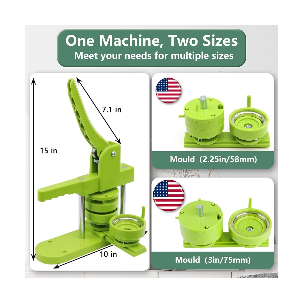 Button Maker Machine Multiple Sizes, Pin Maker Machine 2.25 inch+3 inch, Inte...