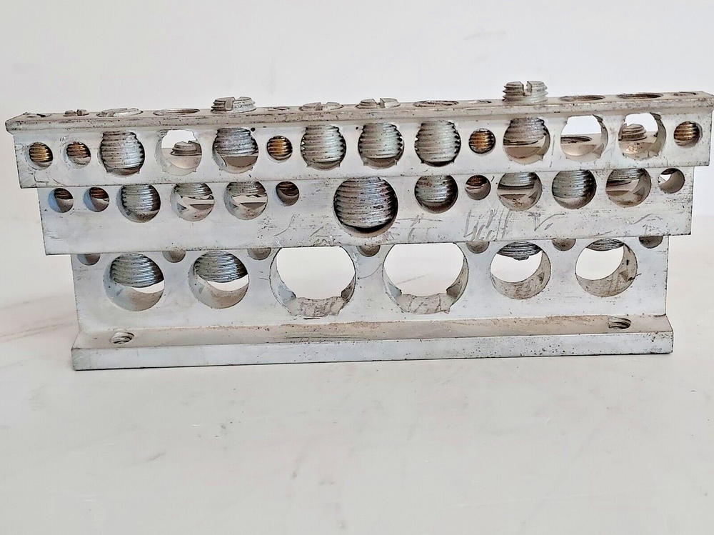 Ground Block Aluminum Multiple Wire Sizes. (3 Lugs missing.) Used.