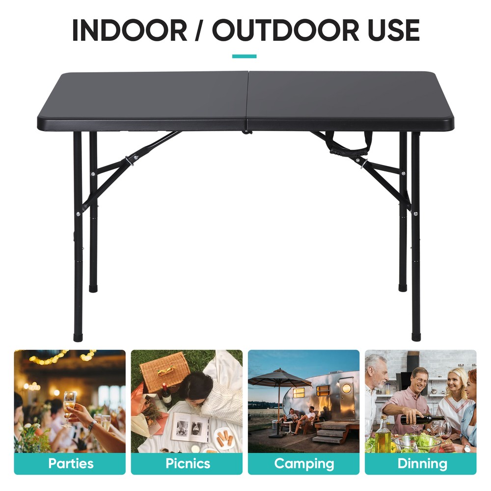 2PCS 4FT Plastic Folding Table Fold-in-Half Utility Table for Camping Picnic