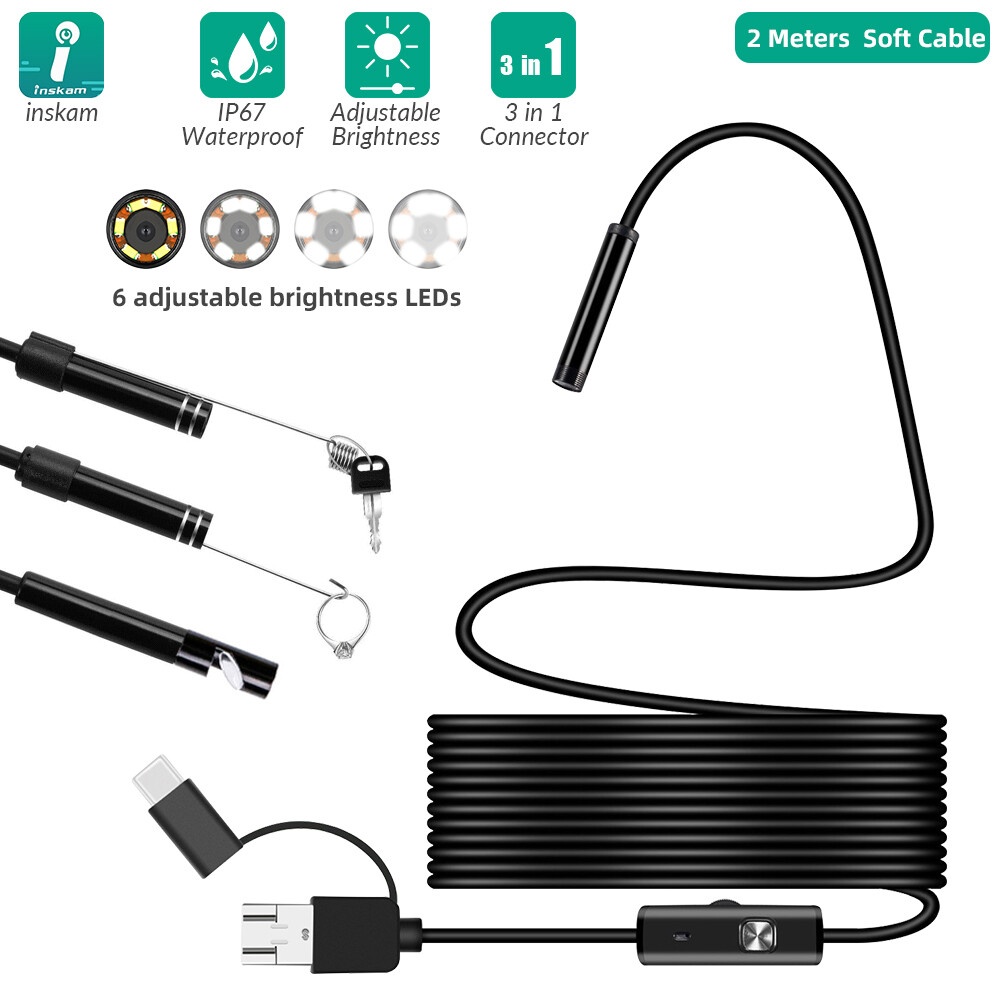 FUERS 7mm 6LED Snake Endoscope Borescope Inspection Camera For Type C Android PC